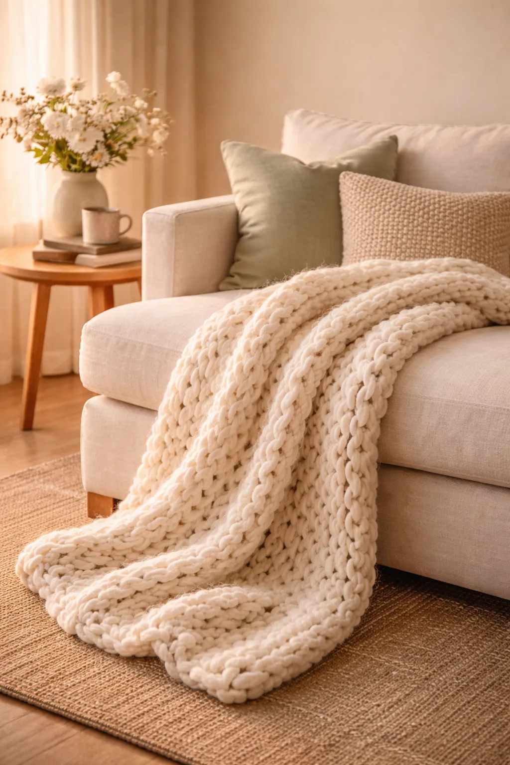RECYCO Strickdecke Chunky Knit Creme