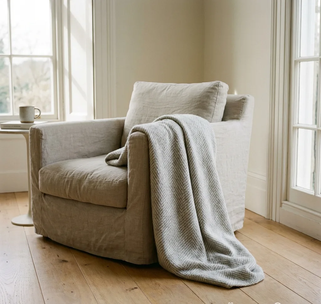 Arctic Wolldecke Fischgrät Hellgrau